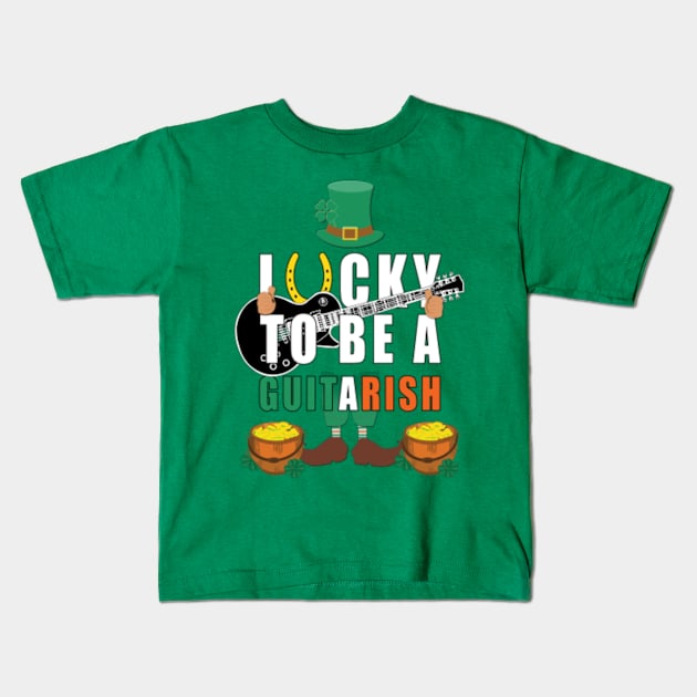 lucky to be a guitarish Kids T-Shirt by Kishu